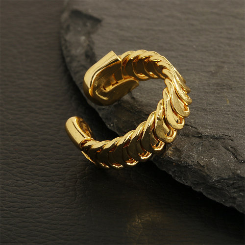 Retro Simple Style Pentagram Solid Color Chains Print Copper Plating 18K Gold Plated Open Rings