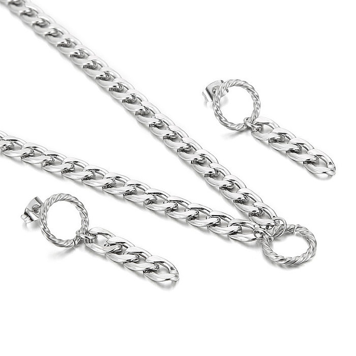 Simple Circle Thick Chain Titanium Earrings Necklace Chain Set Wholesale jewelry