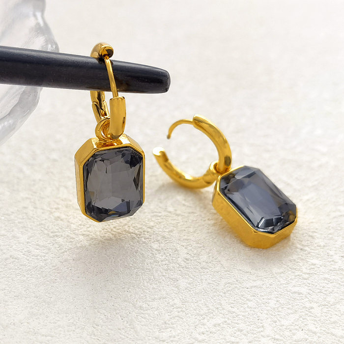 1 Paar quadratische Damen-Ohrringe mit Kupferbeschichtung und Inlay-Glas