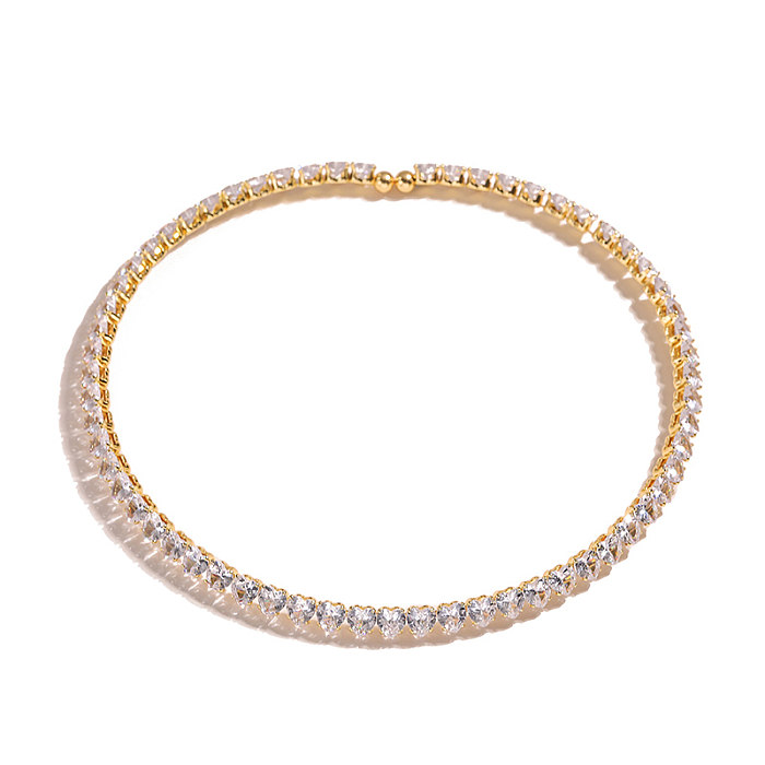 Damen-Armband-Halskette in Herzform, verkupfert, Intarsien, Zirkon, 18 Karat vergoldet
