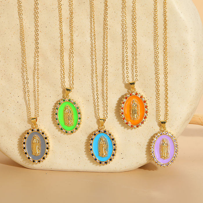 Classic Style Geometric Copper Irregular Plating Inlay Zircon 14K Gold Plated Pendant Necklace