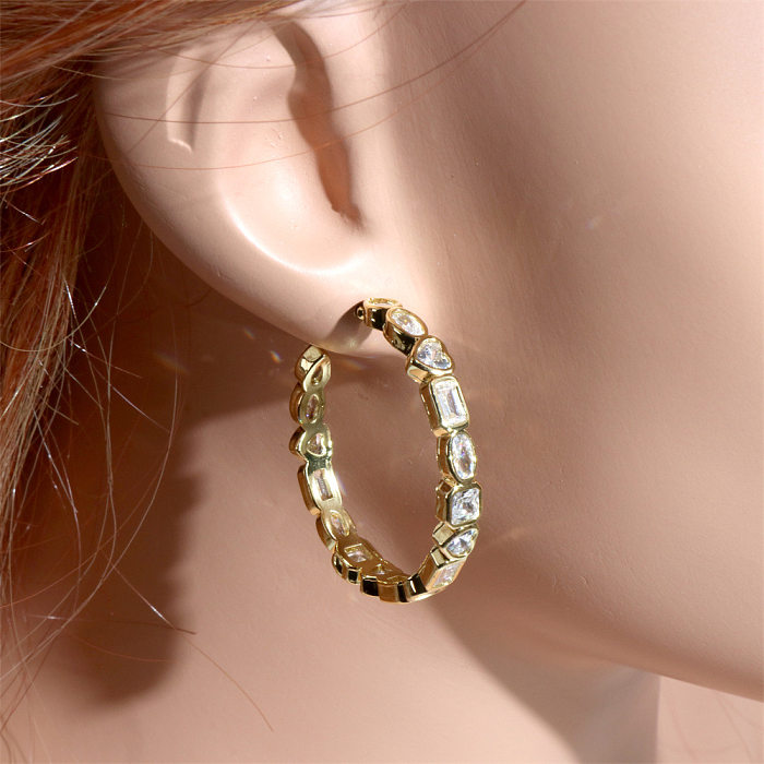 1 Pair Fashion C Shape Square Heart Shape Copper Plating Inlay Zircon Ear Studs