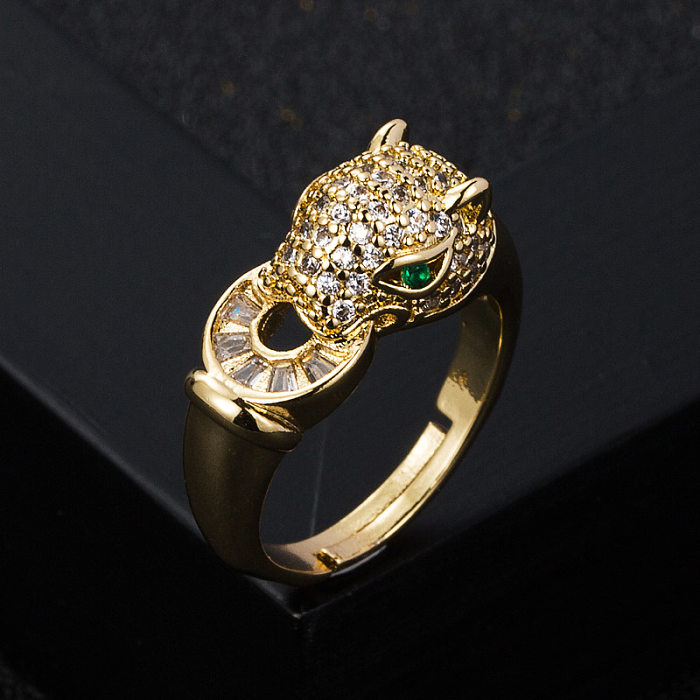 Mode-Kupfer-vergoldeter Micro-Set-Zirkon-Leopardenkopf-geometrischer Ring