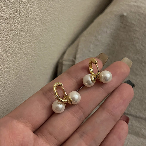 Boucles d'oreilles pendantes pour femmes, 1 paire, placage géométrique, incrustation de perles artificielles en cuivre
