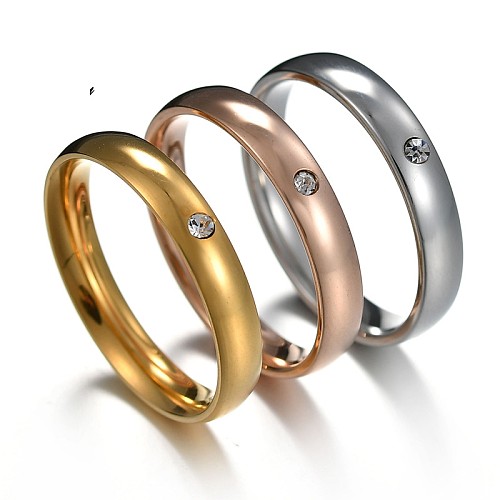 Novo Requintado simples micro-incrustado zircão aço inoxidável único anel de casal de zircão