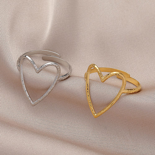 Fashion Heart Shape Titanium Steel Plating Hollow Out Open Ring 1 Piece