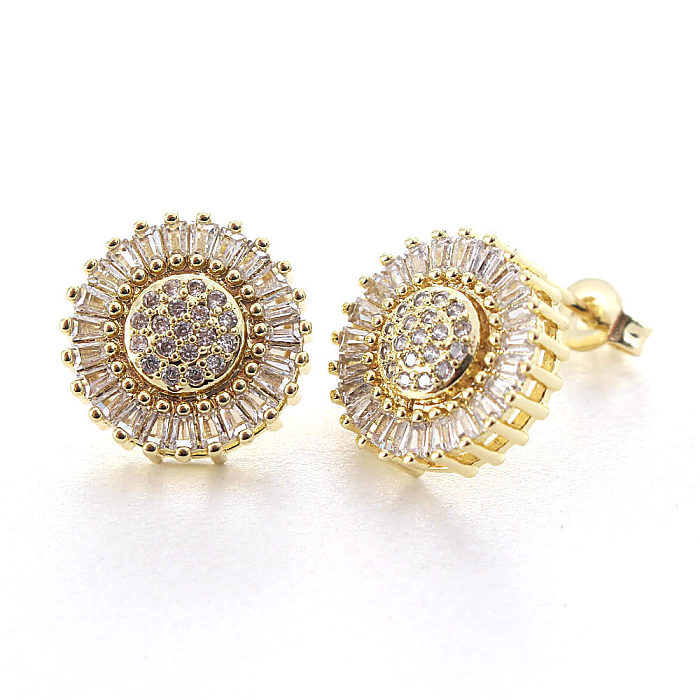 1 Pair IG Style Simple Style Round Daisy Plating Inlay Copper Zircon Gold Plated Ear Studs