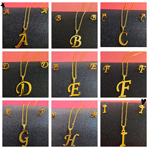 Fashion Letter Titanium Steel Gold Plated Earrings Necklace
