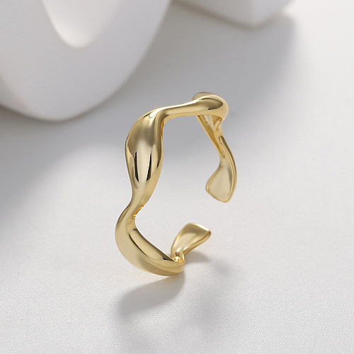 Simple Style Waves Lines Brass Gold Plated Open Ring 1 Piece