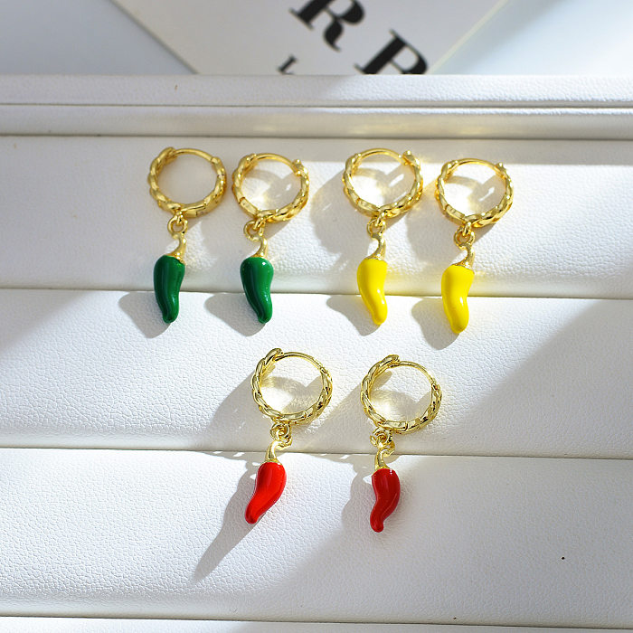 1 paire de boucles d'oreilles pendantes en cuivre émaillé, Style Simple, bloc de couleurs