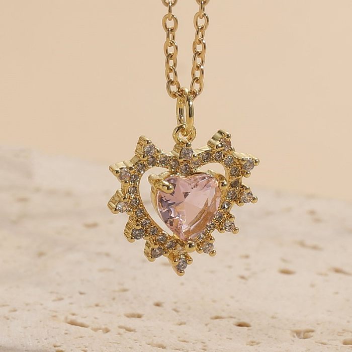 Elegant Heart Shape Copper 14K Gold Plated Zircon Necklace In Bulk