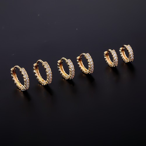 1 Pair Casual Hip-Hop Simple Style Round Plating Inlay Copper Zircon Gold Plated Hoop Earrings