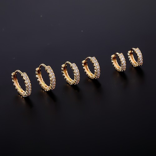 Ensemble de bijoux plaqué or et Zircon, 3 paires de cercles doux, incrustation de cuivre et de Zircon