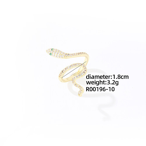 Casual Sweet Shiny Snake Copper Plating Inlay Zircon White Gold Plated Gold Plated Open Rings