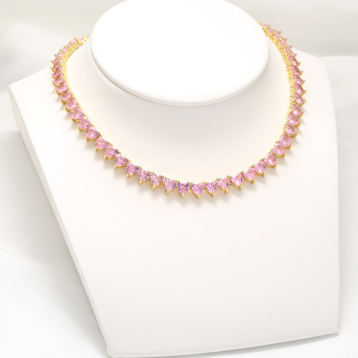 Luxuriöse Damen-Armband-Halskette in Herzform mit Kupfereinlage und Zirkon, 18 Karat vergoldet