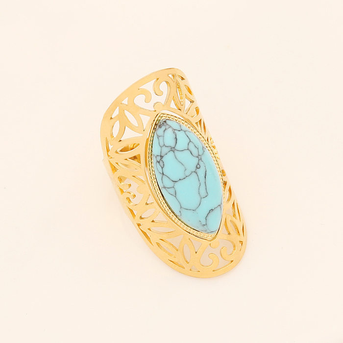 Ethnic Style Geometric Stainless Steel Inlay Turquoise Open Ring