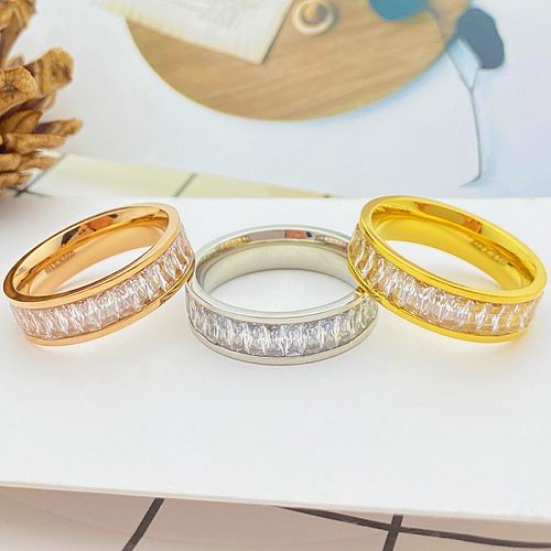 INS Style Circle Titanium Steel Inlay Zircon 18K Gold Plated Rings