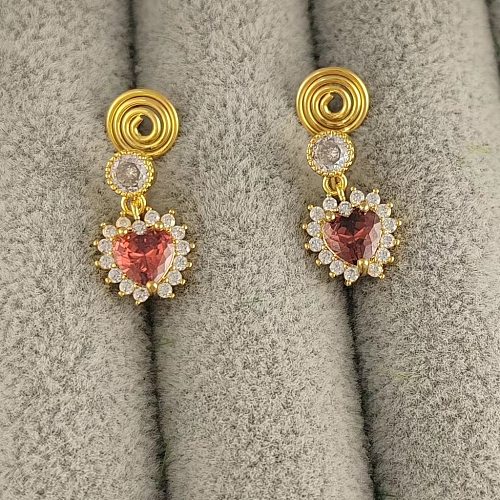 1 Pair Simple Style Heart Shape Plating Inlay Copper Artificial Gemstones Drop Earrings Ear Cuffs