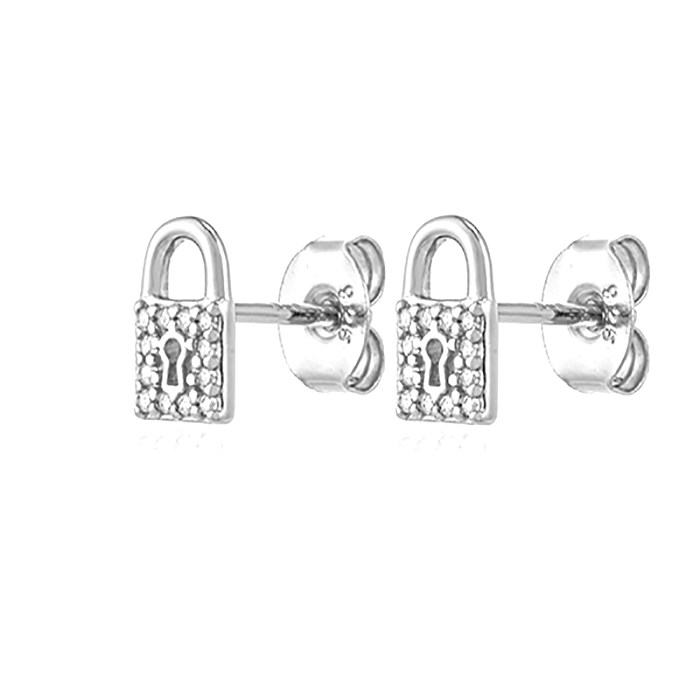 1 Pair INS Style Lock Copper Inlay Zircon Ear Studs