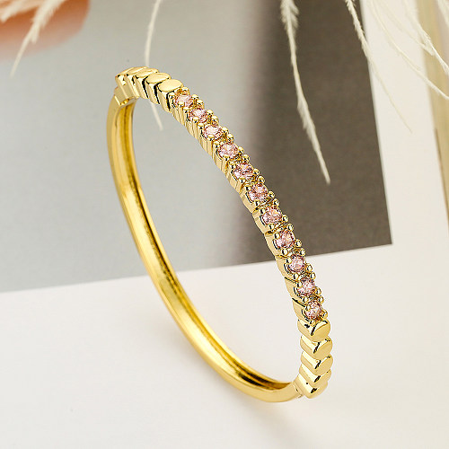 Modern Style Round Copper Plating Inlay Zircon 18K Gold Plated Bangle