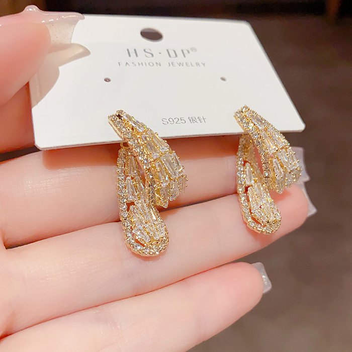 1 Pair IG Style Shiny Geometric Plating Inlay Copper Zircon 14K Gold Plated Drop Earrings