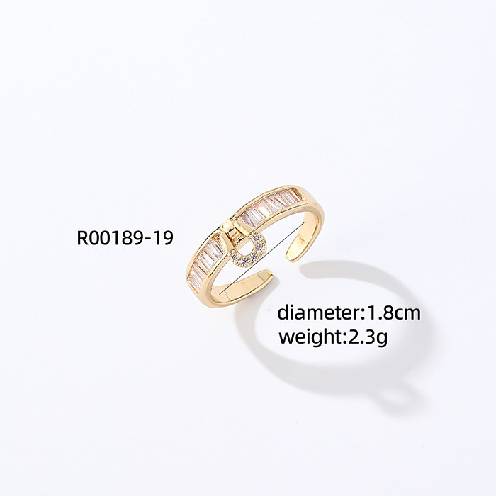 Casual Simple Style Round Number Heart Shape Copper Irregular Inlay Zircon Open Rings