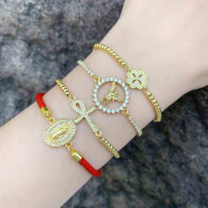 Pulseras chapadas en oro de 18 quilates con incrustaciones de cobre y ángel cruzado de Streetwear