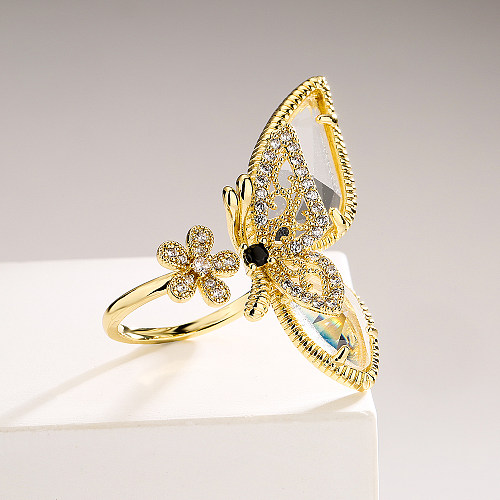 1 Piece Fashion Butterfly Copper Inlay Zircon Open Ring