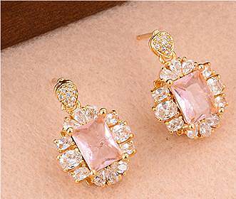 Lady Sweet Square Copper Plating Inlay Zircon Gold Plated Rings Earrings Necklace
