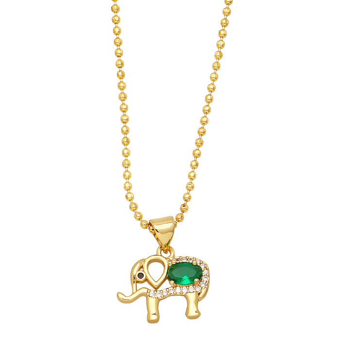 Fashion Leaf Elephant Copper Pendant Necklace Inlay Zircon Copper Necklaces