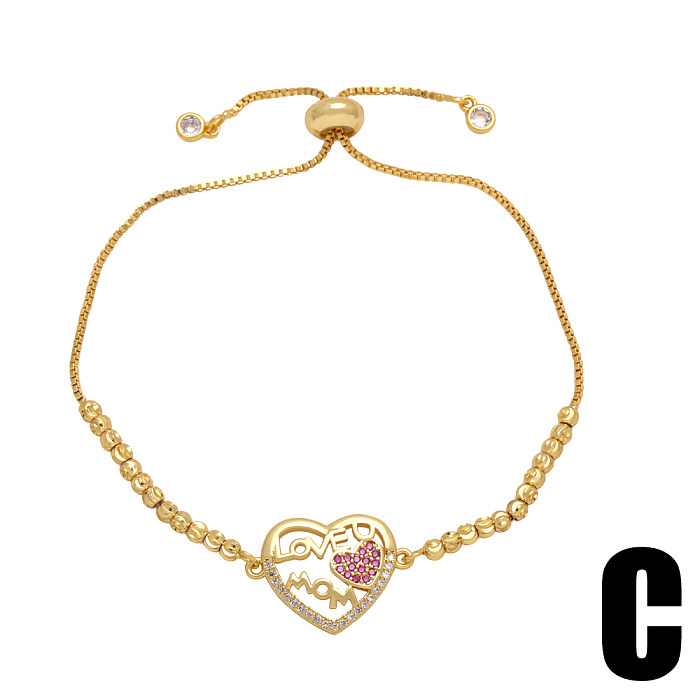1 pieza de pulseras chapadas en oro de 18 quilates con incrustaciones de cobre y forma de corazón con letras MAMA