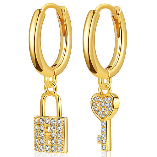 Neue Ohrringe mit eingelegtem Zirkon-Love-Key-Lock-Design