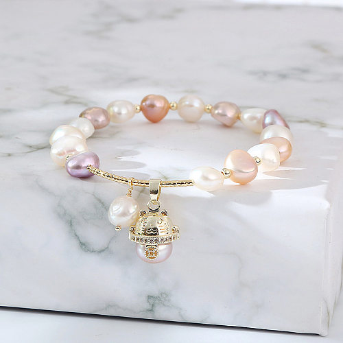 Elegant Cute Cartoon Freshwater Pearl Copper 14K Gold Plated Bracelets In Bulk