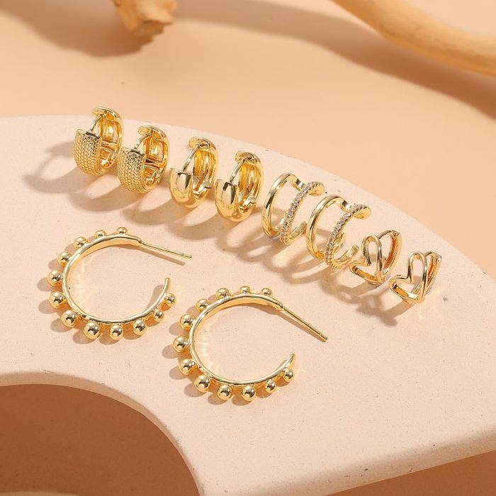 1 Piece Classic Style C Shape Asymmetrical Plating Inlay Copper Zircon 14K Gold Plated Earrings