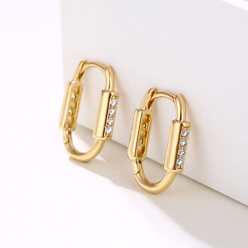 1 Pair Elegant Streetwear Oval Plating Inlay Copper Zircon Rose Gold Plated Gold Plated Hoop Earrings