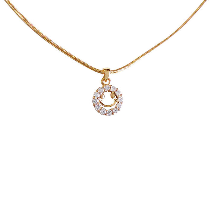 Sweet Smiley Face Copper Inlay Zircon Pendant Necklace