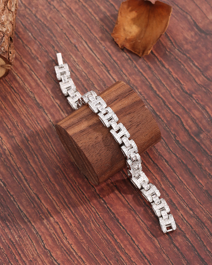 Bracelets luxueux en Zircon avec incrustation de placage de cuivre géométrique de Style IG Glam