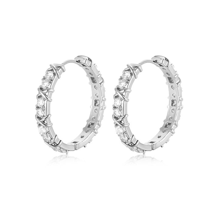 1 Pair Modern Style Round Plating Inlay Copper Zircon Silver Plated Hoop Earrings