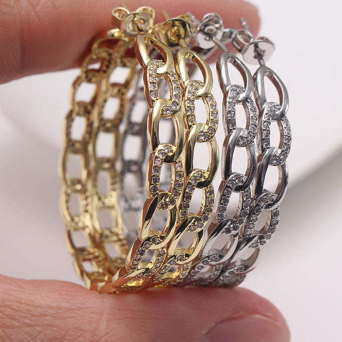1 Pair IG Style Exaggerated Cool Style Round Plating Inlay Copper Zircon Gold Plated Earrings