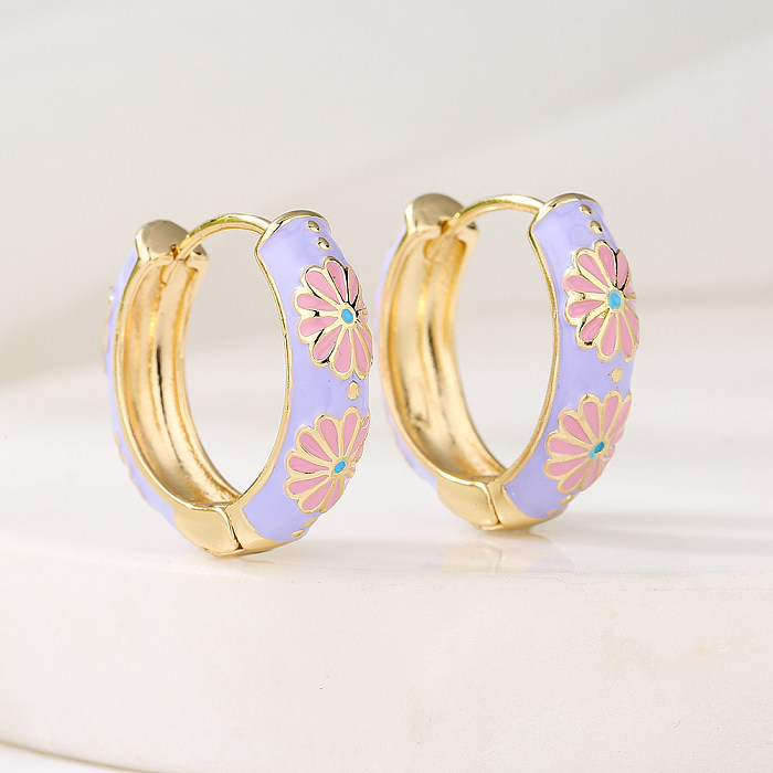 Fashion Candy Color Dripping Oil Vintage Circle Female Copper Electroplating Real Gold Earrings
