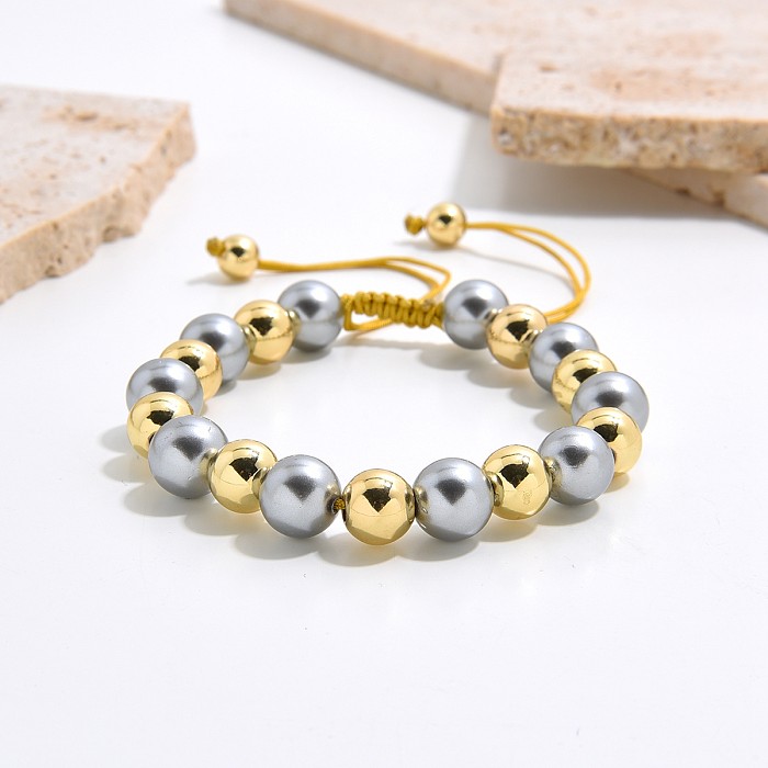 Schlichter Stil, runde Farbblock-Kupfer-Perlenbeschichtung, 18 Karat vergoldete Armbänder