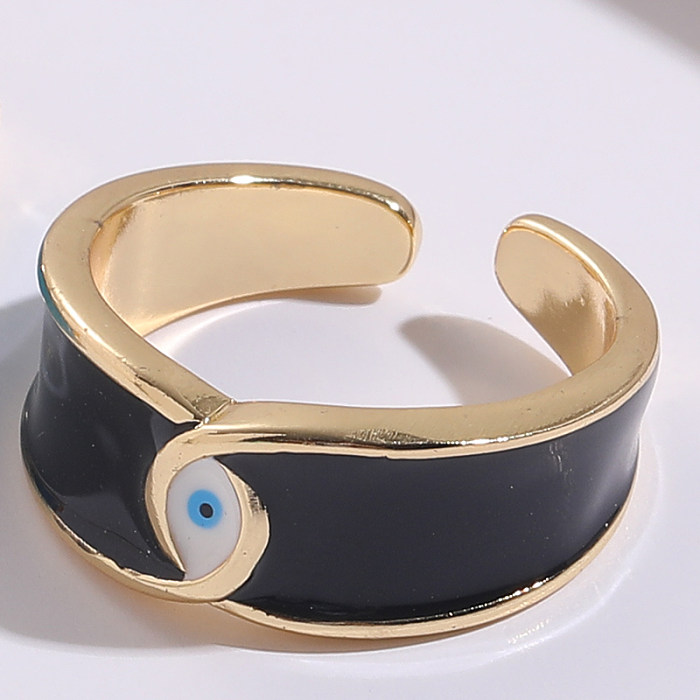 Vintage Style Devil'S Eye Copper Enamel Gold Plated Zircon Open Ring 1 Piece