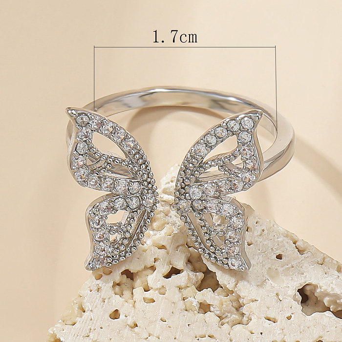 Modischer offener Ring mit Schmetterlings-Kupfereinlage und Zirkon, 1 Stück
