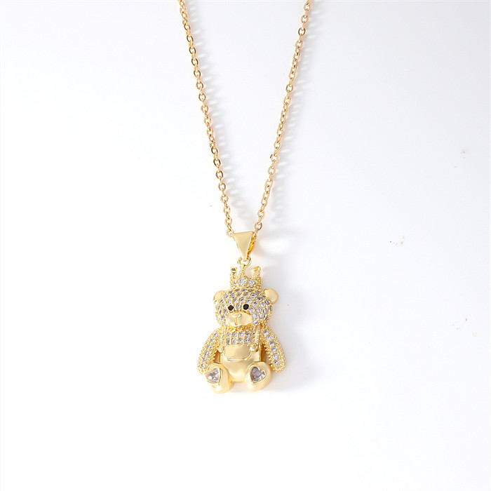 Casual Cute Modern Style Little Bear Copper Zircon Pendant Necklace In Bulk