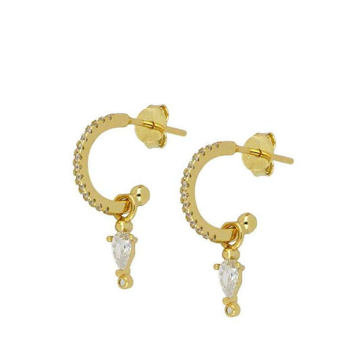 Women'S Fashion Geometric Copper Earrings Gold Plated Inlaid Zircon Zircon Copper Earrings