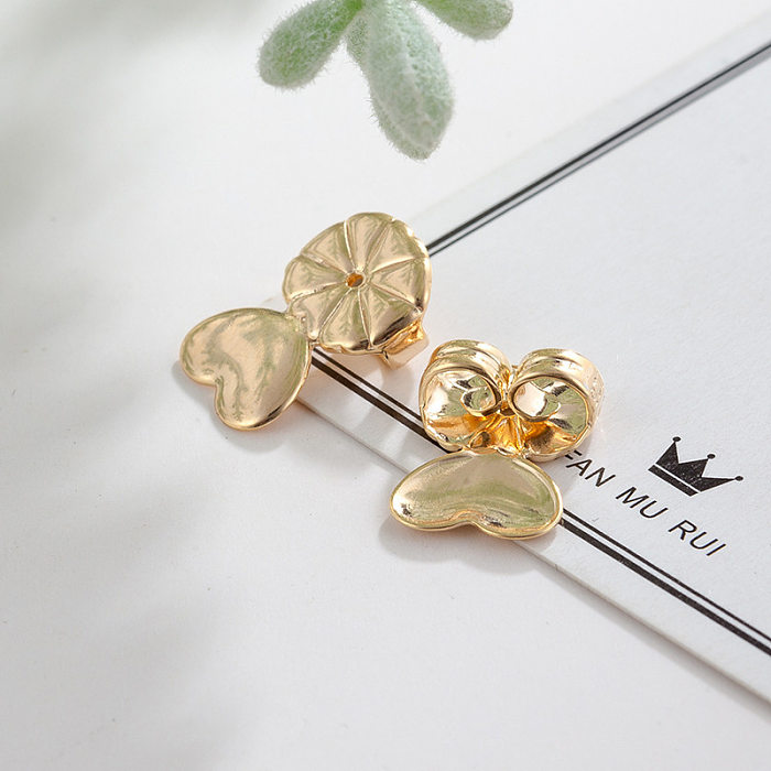 1 Paar einfache vierblättrige Kleeblatt-Ohrmanschetten in Herzform mit Kronenbeschichtung aus Kupfer