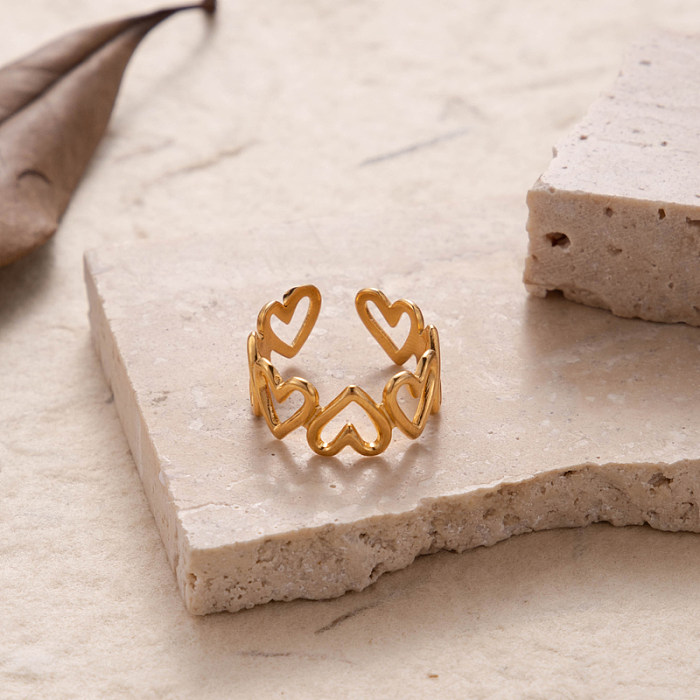 Casual Simple Style Leaf Sun Heart Shape Stainless Steel Plating Hollow Out 18K Gold Plated Open Ring
