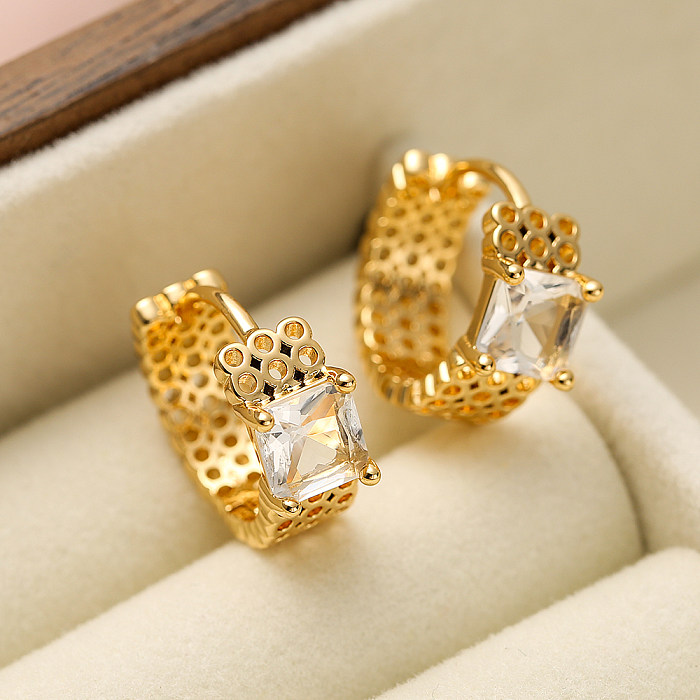 1 Pair Retro French Style Snake Copper Plating Inlay Zircon 18K Gold Plated Earrings