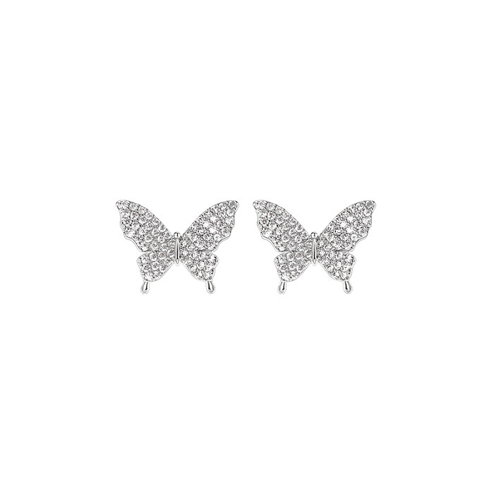 1 Pair Casual Cute Sweet Flower Butterfly Plating Inlay Copper Zircon 14K Gold Plated Ear Studs