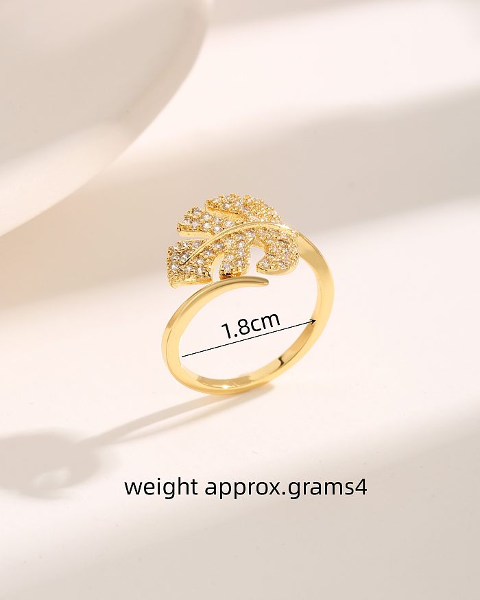 Basic Vintage Style Simple Style Leaves Copper Criss Cross Plating Inlay Zircon 18K Gold Plated Open Rings